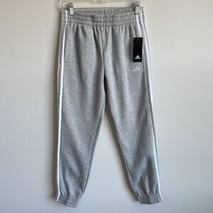Adidas Girls YOUTH Warm Fleece Jogger Sweatpants XL 16 Gray White 3 Stripes